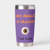 Paarse Monster in Training Gepersonaliseerde Hallo Geïsoleerde Drinkbeker (Achterkant)
