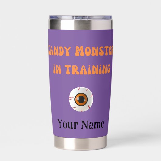 Paarse Monster in Training Gepersonaliseerde Hallo Geïsoleerde Drinkbeker (Achterkant)