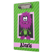 Paarse monster op groene strepen klembord (Links)