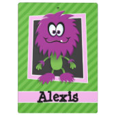 Paarse monster op groene strepen klembord (Achterkant)