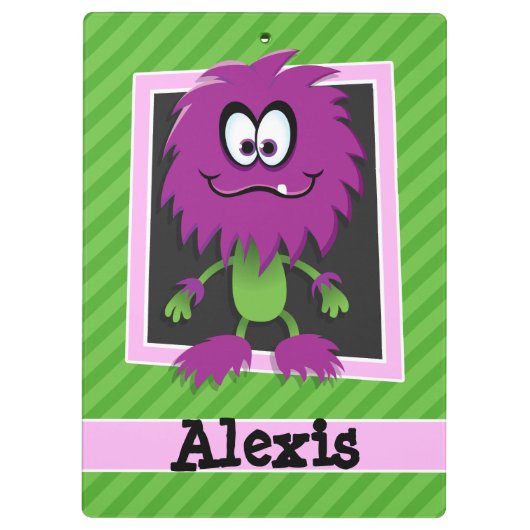 Paarse monster op groene strepen klembord (Achterkant)