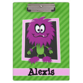 Paarse monster op groene strepen klembord (Voorkant)