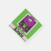 Paarse monster op groene strepen servetten (Hoek)