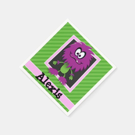 Paarse monster op groene strepen servetten (Hoek)