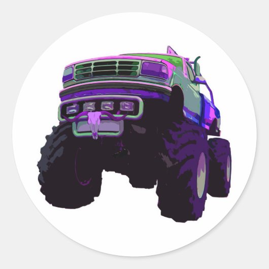 Paarse Monster Truck Ronde Sticker (Voorkant)