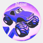 Paarse Monster Truck Ronde Sticker (Voorkant)