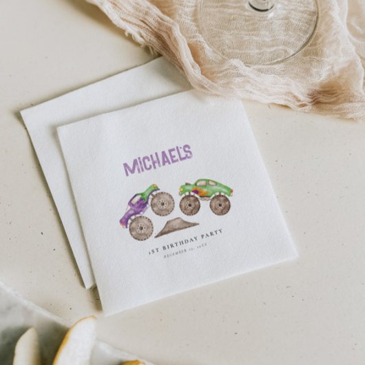 Paarse Monster Trucks Bash Verjaardag Servet