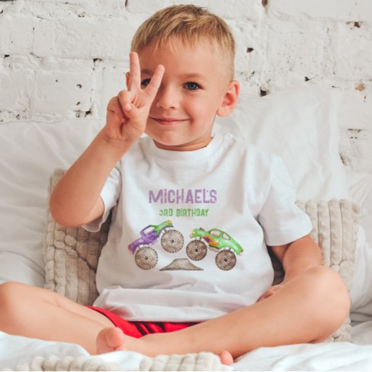 Paarse Monster Trucks Verjaardagsjongen T-shirt