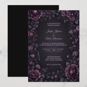 Paarse Moody Bloemen Trouw Uitnodiging