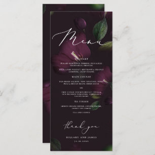 Paarse Moody Blooms Kalligrafie Trouwdiner Menu