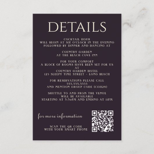 Paarse Moody Floral Informatiekaartje (Voorkant)