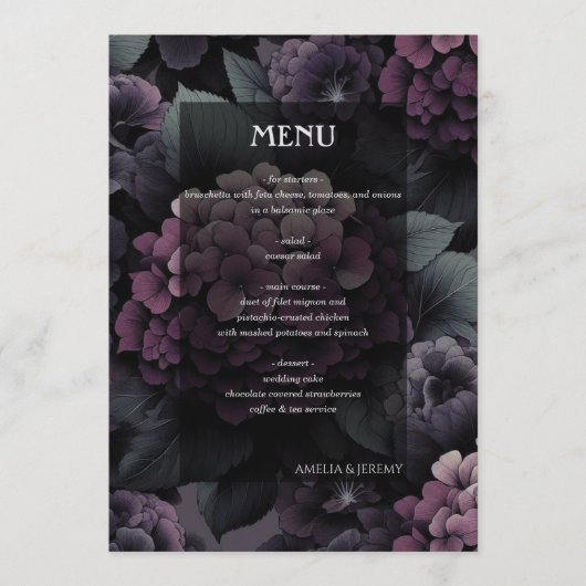 Paarse Moody Floral Menu (Voorkant)