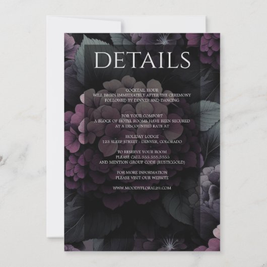 Paarse Moody Floral met details Kaart (Achterkant)