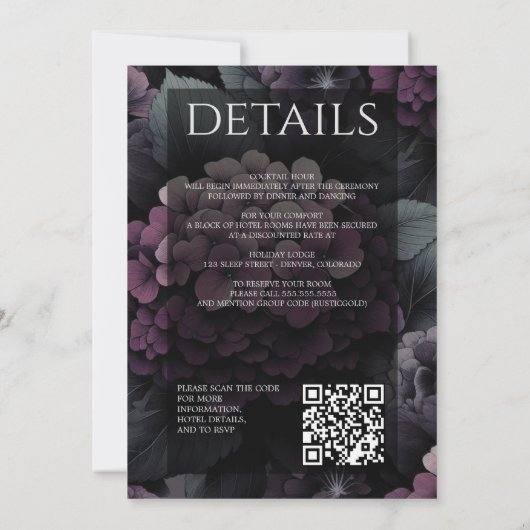 Paarse Moody Floral met QR-code Kaart (Achterkant)