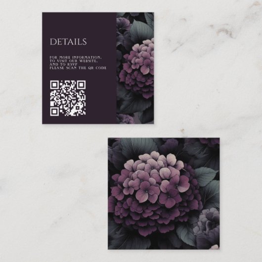 Paarse Moody Floral QR-code Informatiekaartje (Voorkant / Achterkant)