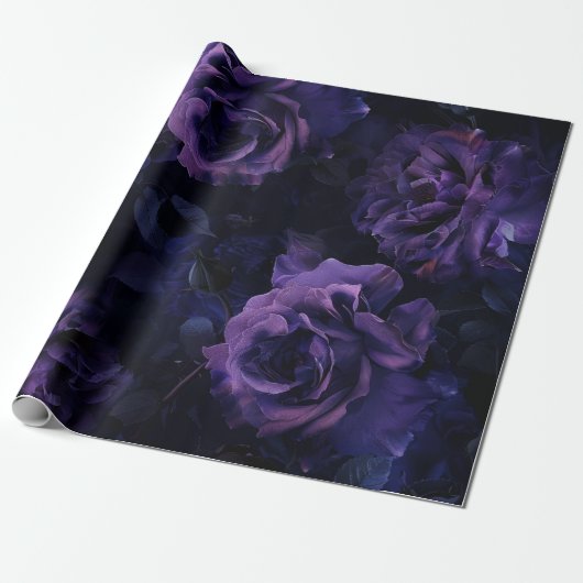 Paarse Moody Rozen Cadeaupapier (Uitgerold)