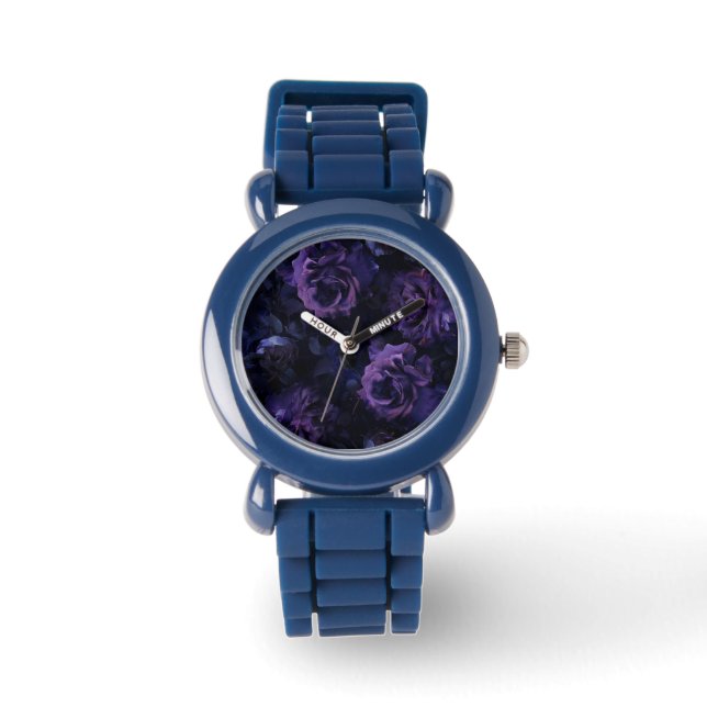 Paarse Moody Rozen Horloge (Voorkant)