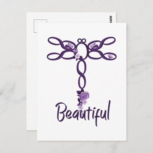 Paarse, mooie dragonfly briefkaart (Voorkant / Achterkant)