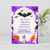 Paarse Mooie Halloween Schattige Baby shower Kaart (Staand voorkant)
