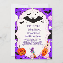 Paarse Mooie Halloween Schattige Baby shower Kaart