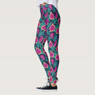 paarse mooie vijgenpatroon blauw leggings