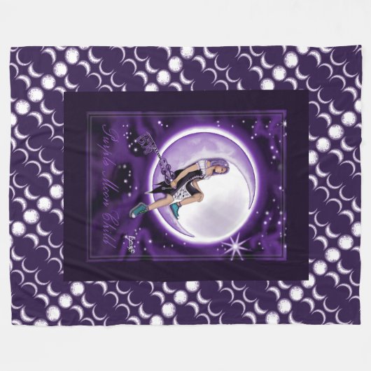 Paarse Moon Child Fleece Deken (Voorkant (Horizontaal))