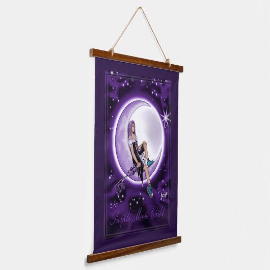 Paarse Moon Child Hangend Wandkleed (Gebogen)