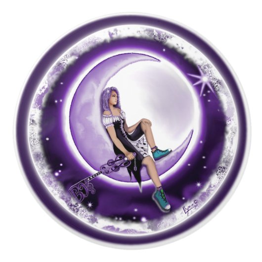 Paarse Moon Child Keramische Knop (Voorkant)