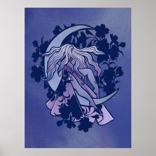 Paarse Moon Goddess Wiccan Triple Moon Symbol Art Poster (Voorkant)