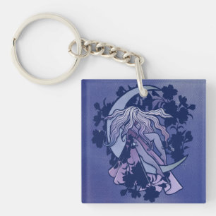 Paarse Moon Goddess Wiccan Triple Moon Symbol Art Sleutelhanger