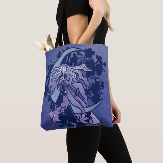 Paarse Moon Goddess Wiccan Triple Moon Symbol Art Tote Bag (Dichtbij)