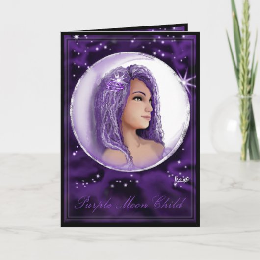 Paarse Moon Kinderverjaardagskaart Bedankkaart (Voorkant)