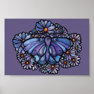 Paarse Moon Moth Daisies Poster