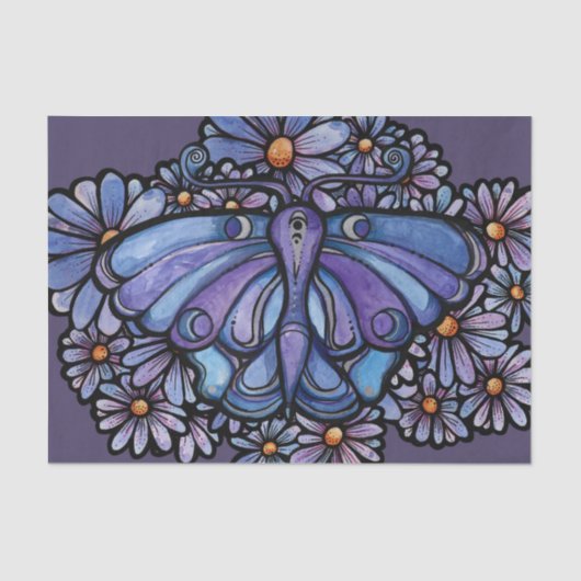 Paarse Moon Moth Daisies Tissuepapier (Voorkant)