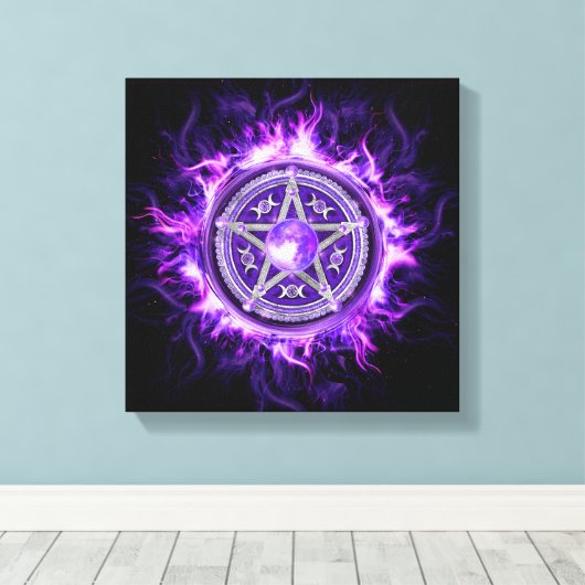 Paarse Moon Pentagram Canvas Afdruk (Insitu (Houten vloer))