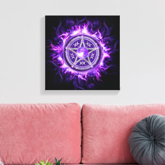 Paarse Moon Pentagram Canvas Afdruk (Insitu (Woonkamer))