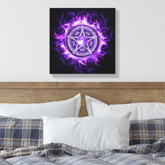 Paarse Moon Pentagram Canvas Afdruk (Insitu (Slaapkamer))