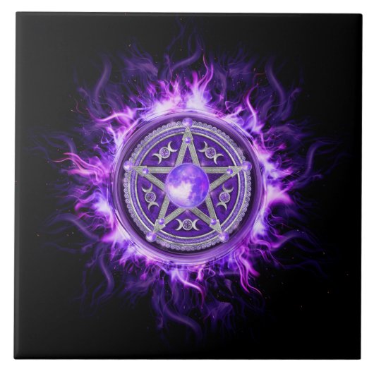 Paarse Moon Pentagram Tegeltje (Voorkant)