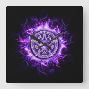 Paarse Moon Pentagram Vierkante Klok