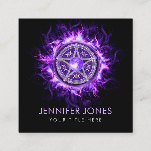 Paarse Moon Pentagram Vierkante Visitekaartje (Voorkant)