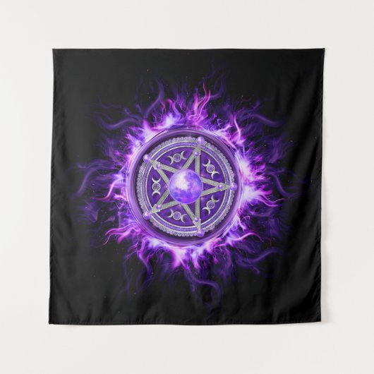 Paarse Moon Pentagram Wandkleed (Voorkant (horizontaal))