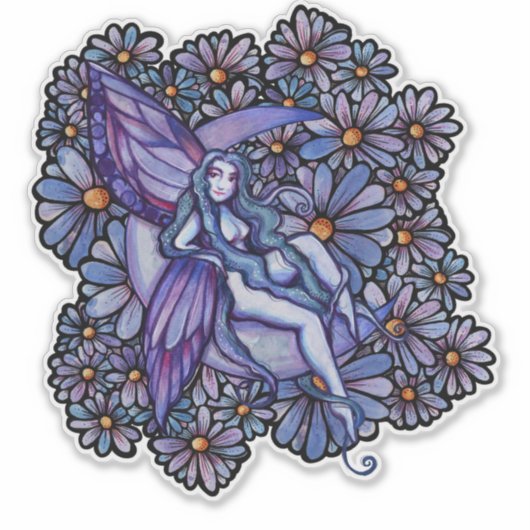 Paarse MoonChild Fairy Moon Child Floral Faeries Sticker (Voorkant)