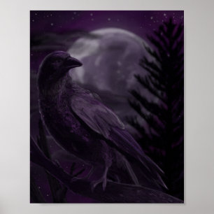 Paarse Moonlight Corvid Raven 8 x 10-inch Poster