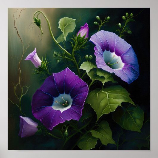 Paarse Morning Glory Flower Art Print Poster (Voorkant)