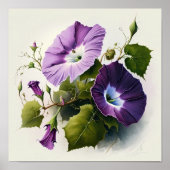 Paarse Morning Glory Flowers Art Print Poster (Voorkant)
