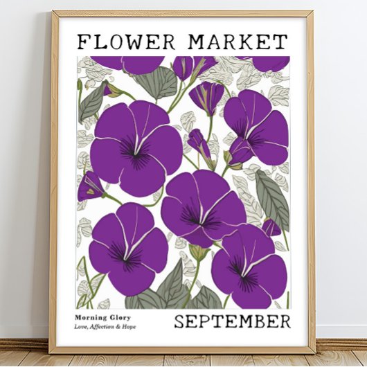 Paarse Morning Glory September Geboorte Bloemenmar Poster