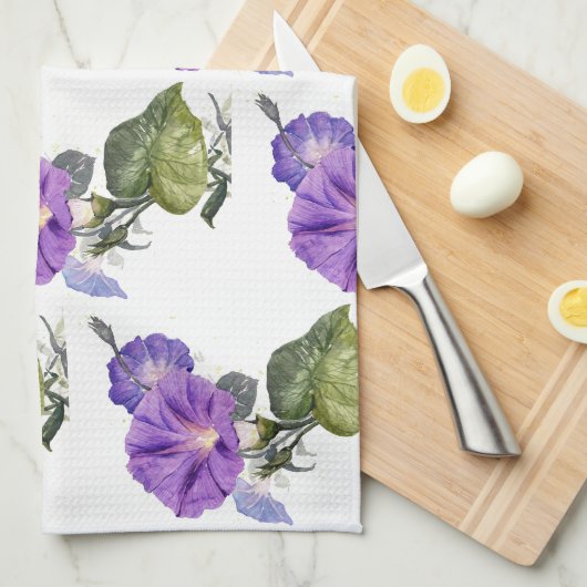  Paarse morning Glory Theedoek (Quarter Fold)