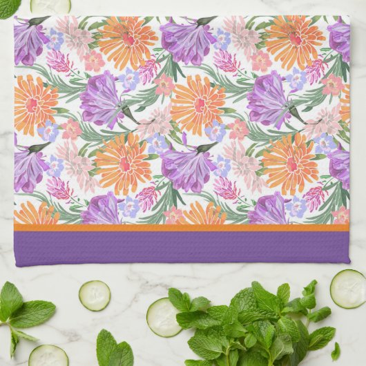 Paarse Morning Glory Theedoek (Gevouwen)