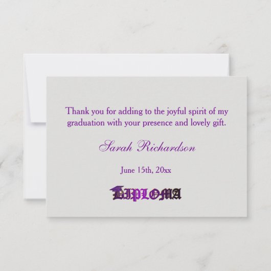 Paarse mortar, klasse van elk jaar Dankuwel Bedankkaart (Achterkant)