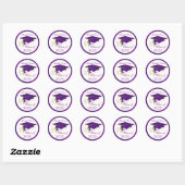Paarse mortier, diploma Afstuderen Ronde Sticker (Vel)